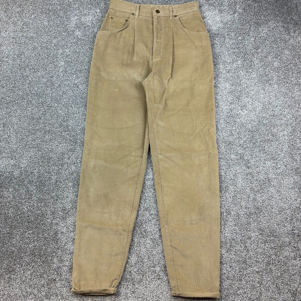 Vintage Lee‎ Corduroy Pants Women's 11 Beige Straight Leg Pleated Union Made